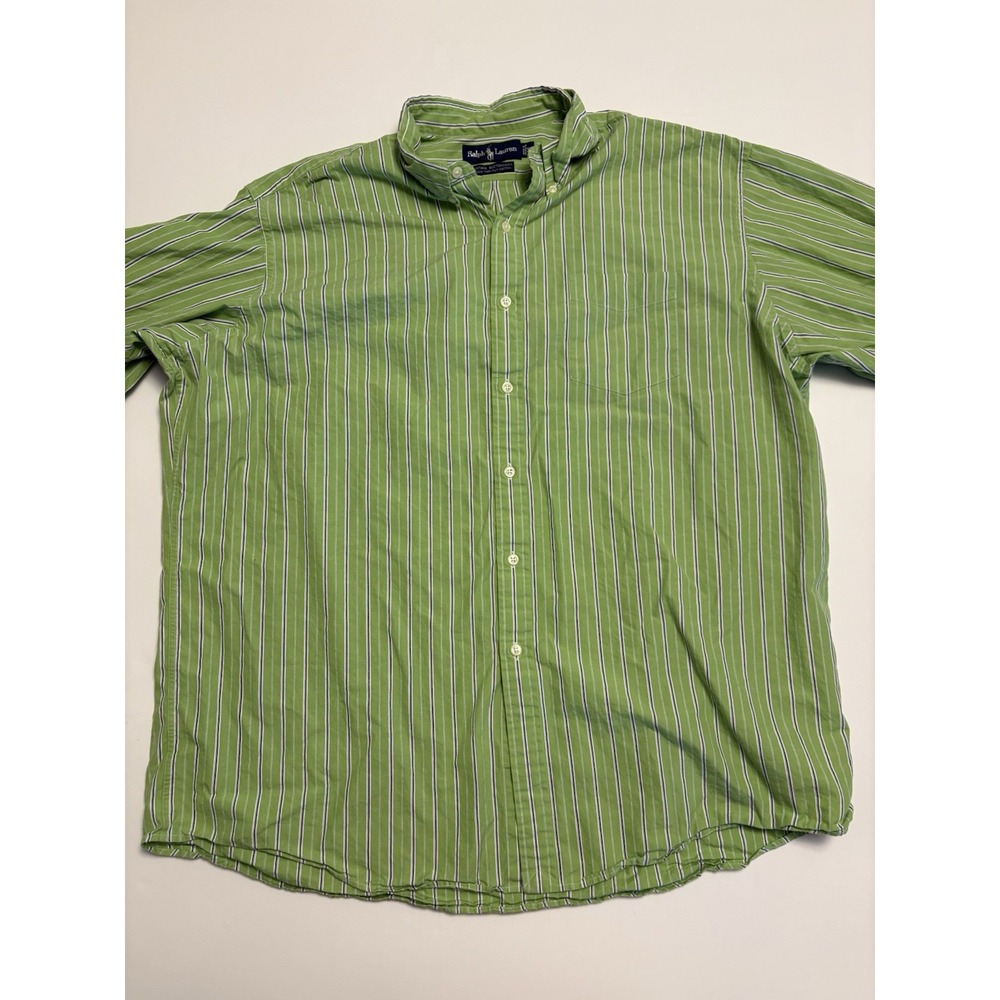 Ralph Lauren Men’s Green Striped Vintage Buttondown Oxford Shirt Size XL Cotton